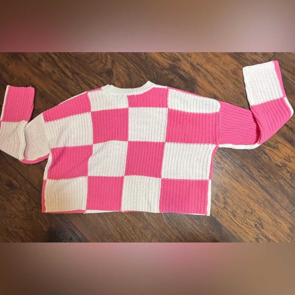 moon & madison Pink and White Checkered Crew Neck Sweater size L - Picture 6 of 6
